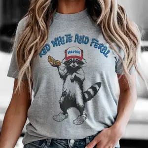 Funny USA Red White Feral Patriotic Raccoon T-Shirt, Sweatshirt, Hoodie Vintage Red White Blue Tee, Hot Dog Party Graphic, 4th of July Unisex Shirt, Independence Day Shirt