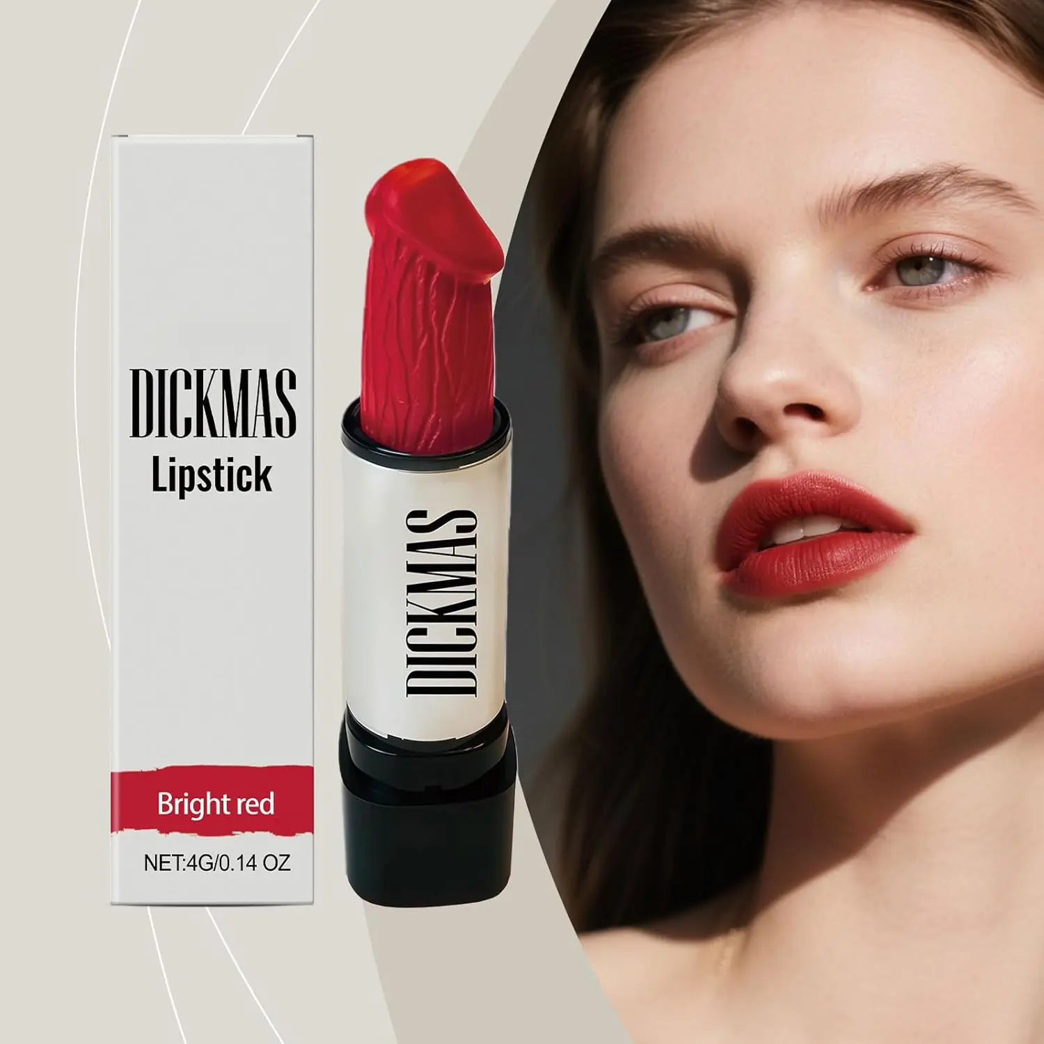 Women's Funny Novelty Lipstick Cosmetic - Glossy Lipgloss, Keratin-Based Non-Toxic Lip Care, Antibacterial, Safe for Acne-Prone Skin, Naughty White Elephant Secret Santa Valentine’s Day Gift