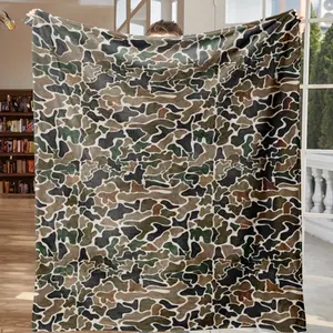 Vintage Duck Camo Blanket, Light Blue & Tan Retro Hunting Camo Throw, Ultra Soft Plush Fleece Blanket Printed in USA, Home Decor & Father's Day Gift for Outdoor Enthusiasts, Father's Day Gifts