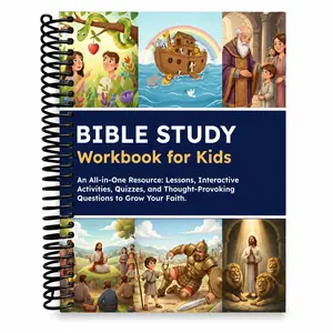 Bible Study Workbook for Kids, Christian Activity Book with Bible Lessons, Quizzes & Reflection Questions, Spiral Bound Faith-Based Learning Book for Sunday School, Homeschool and Church Gifts