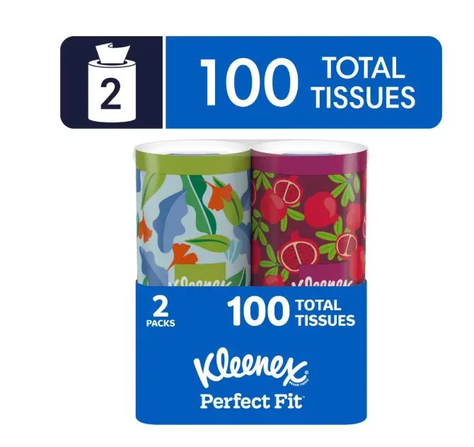 Kleenex Perfect Fit Facial Tissues, 2 Canister Boxes, 50 Tissues per Box, 2-Ply