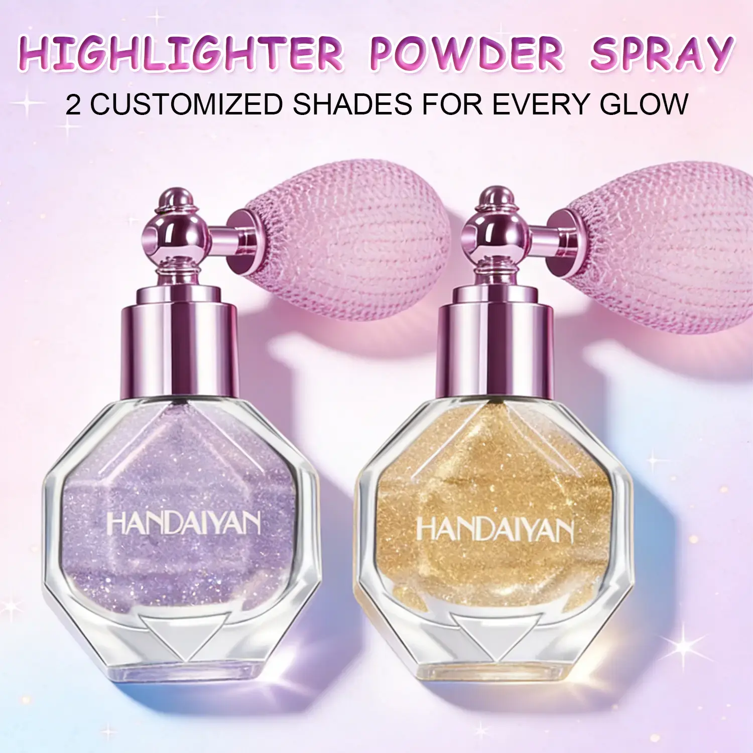 Highlighter Powder Spray, Shimmering Makeup Spray Glitter High Gloss Eyeshadow Sparkle Face Body Hair Cosmetic Long Lasting Loose Shimmer Hairspray for Women Hair Nails Art Craft Design for Festive Party, Stage Shows, Nightclubs, Bar