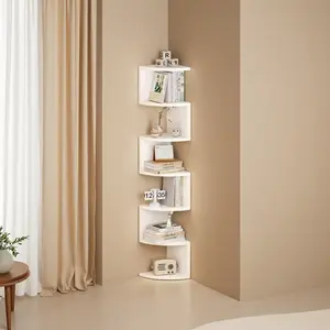 Corner Shelf Multi Tier Storage Rack Space Saving Wall Corner Organizer White Farmhouse Display Shelf Living Room Sofa Side Book Organizer Kitchen Corner Storage Apartment Home Decor