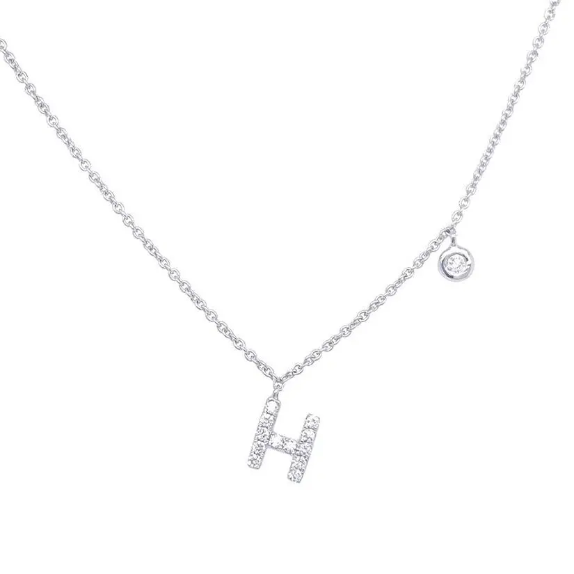Initial Necklace Letter H with Diamond – 14k White Gold