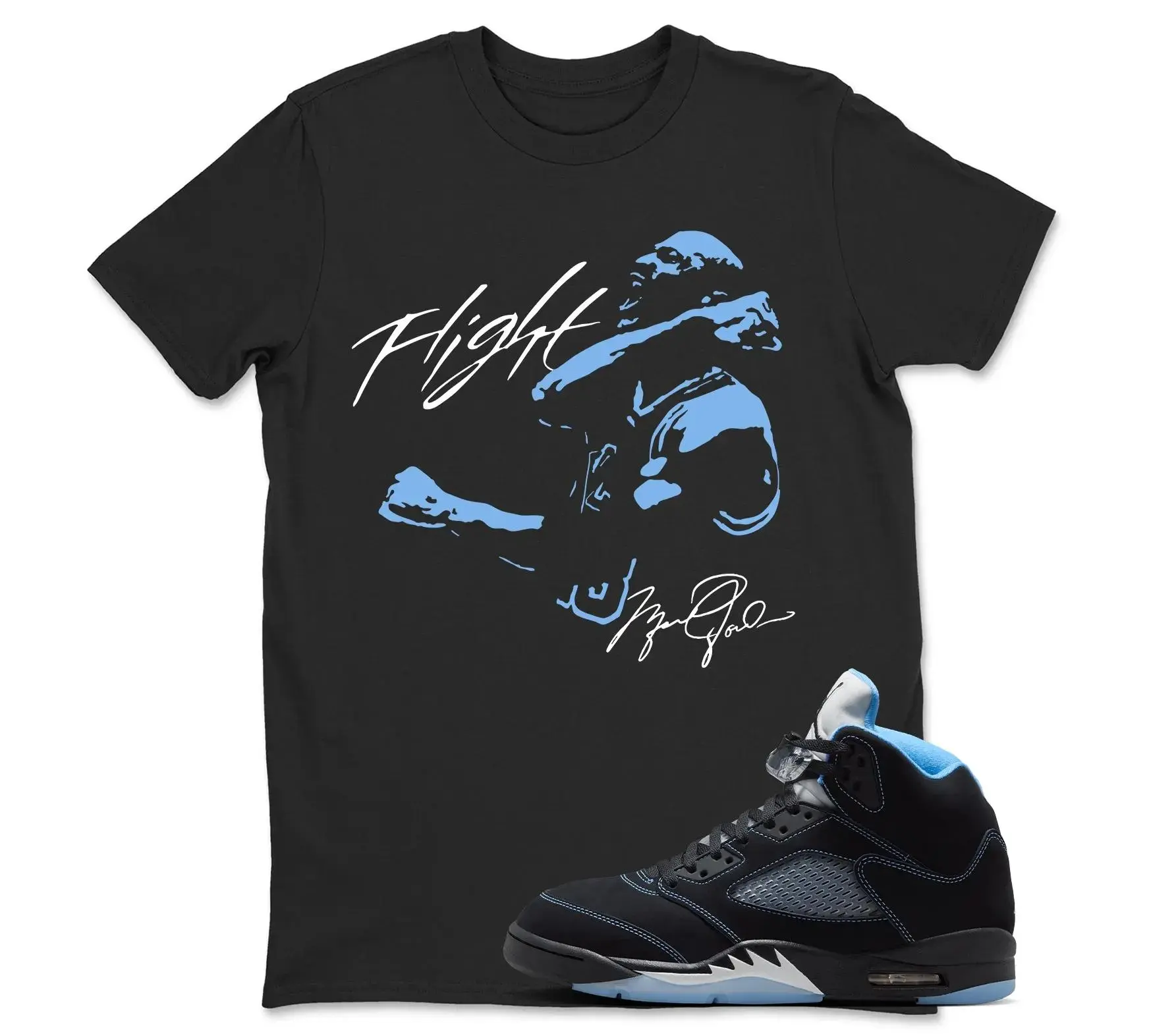 AJ5 Black Uni Blue White Matching Shirt, MJ GOAT Graphic Tee, Rap HipHop Unisex T-Shirt, Gift For Women and Men, Best Gift