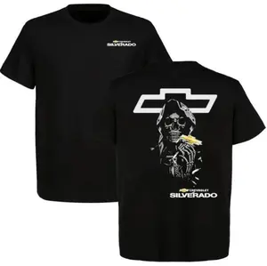 Chevrolet Silverado Skull T-Shirt Black Pickup Truck Graphic Tee for Chevy Fans Bold Skeleton Design American Auto Culture Funny Tshirt