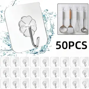 50 Pieces Heavy-Duty Sticky Hooks, Damage-Free Self-Adhesive Wall Hooks, No Drilling, Renter-Friendly Towel Hooks
