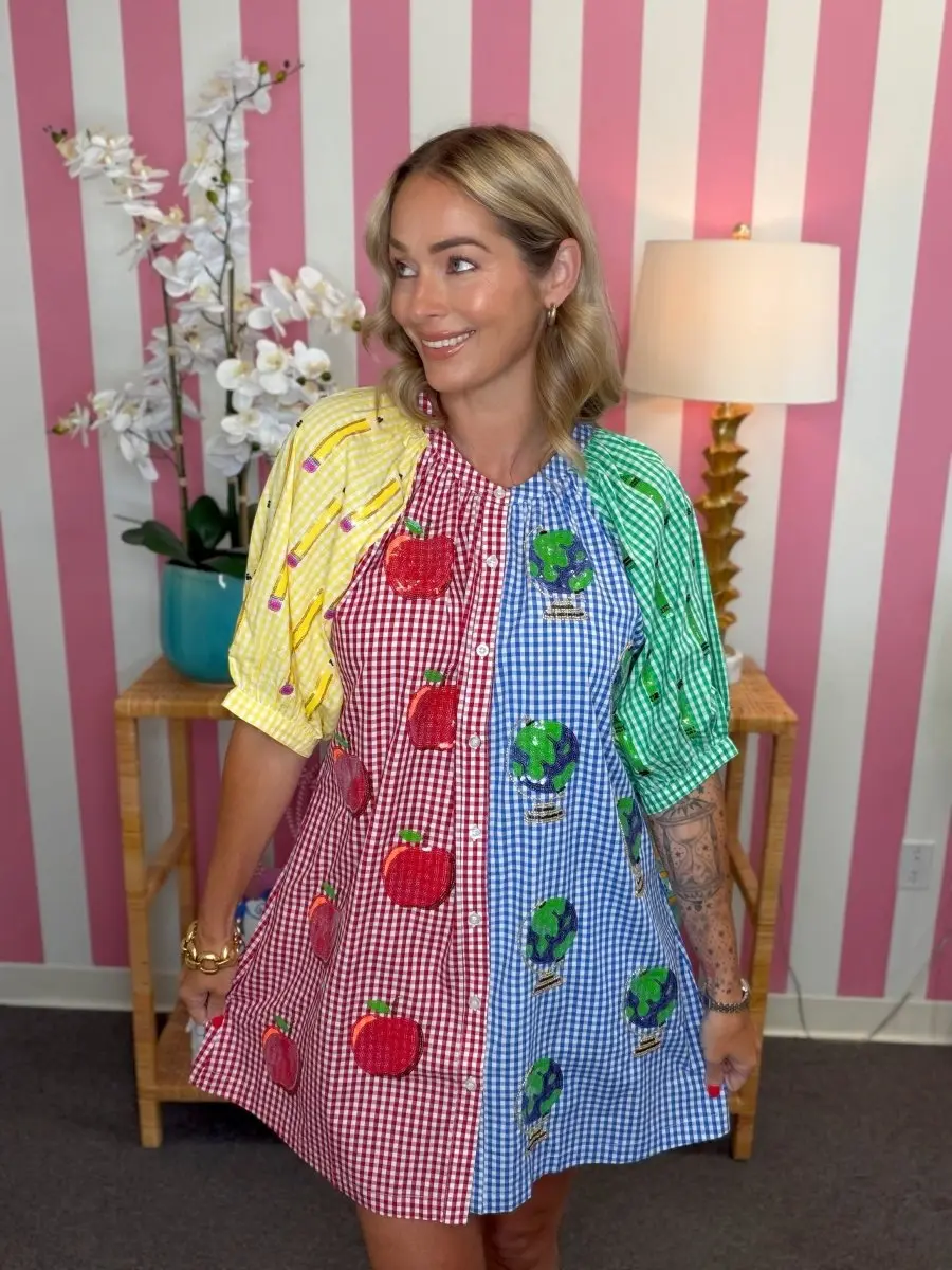 QOS Colorblock Gingham Teacher Icon Dress