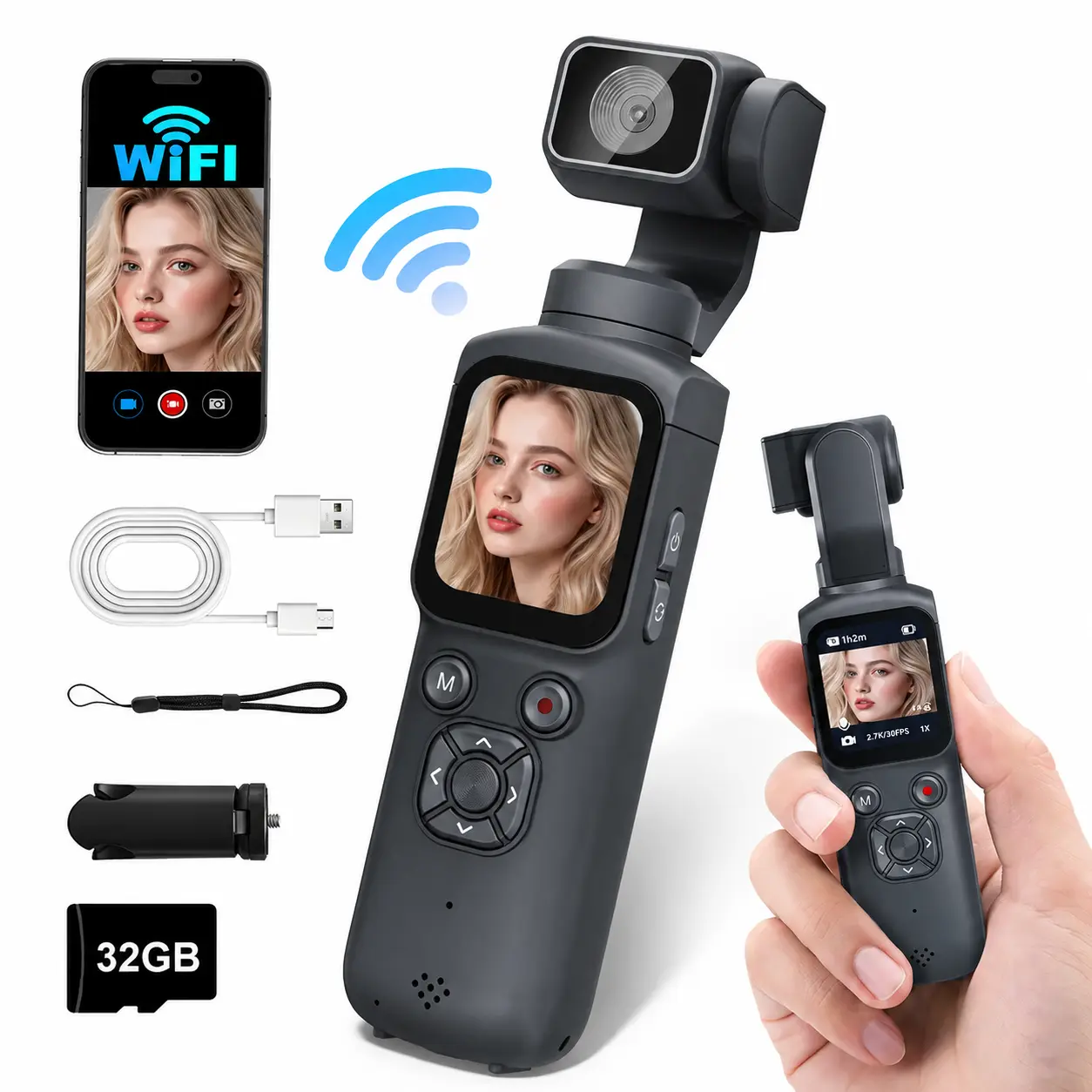 Vlogging Camera with 4K/30fps Videos, Pocket Camera with FaceTracking, 4K Handheld Camera, Video Camcorder, Portable WiFi Vlogging Camera with 32GB Card, Tripod,summerwins,father'sdaygifts, Vlogging Equipment