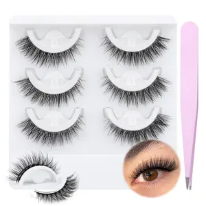 Self Adhesive Eyelashes No Glue Needed False Lashes Natural Look Lash Extensions Reuseable Self Adhesive Lashes Wispy Lashes with Tweezer 3 Pairs Pack