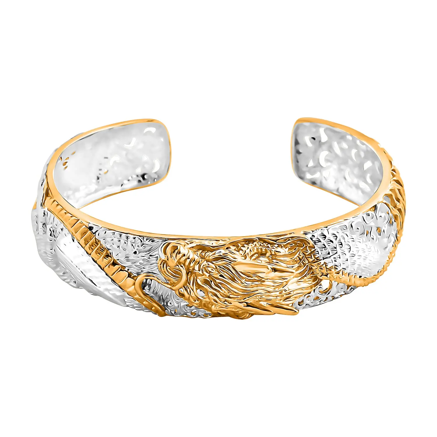 Doorbuster Bali Legacy Dragon Cuff Bracelet in 22K Vermeil YG Over and Sterling Silver (7.25 In) 35.0 Grams