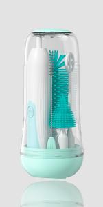 Electric Bottle Brush Cleaner, Electric Baby Bottle Brush Set Including Waterproof Bottle Cleaner, Nipple Brush, Straw Cleaner, Mixer, Bottle Drying Rack, Rechargeable,Two Cleaning Modes