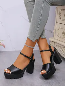 Women's Fashionable Chunky Heeled Sandals, Casual Versatile Platform Sandals for Summer, Breathable High Heel Sandals for Daily Wear, Walking Shoes, Elegant Heeled Shoes