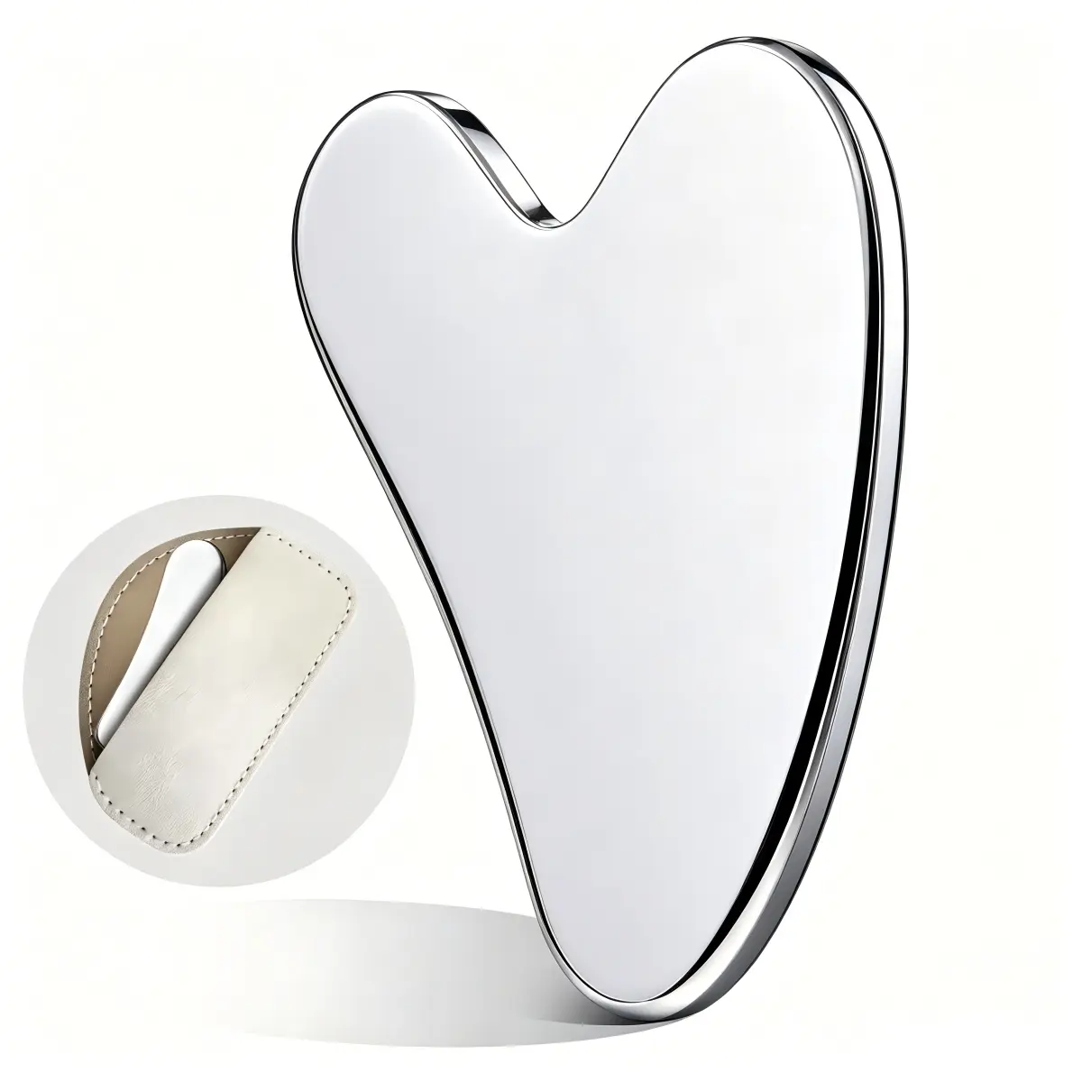 Solid Stainless Steel Gua Sha Tool for Neck Care and Chin Shaping, Portable Skincare Tool with Travel Pouch, Facial Beauty Massagers
