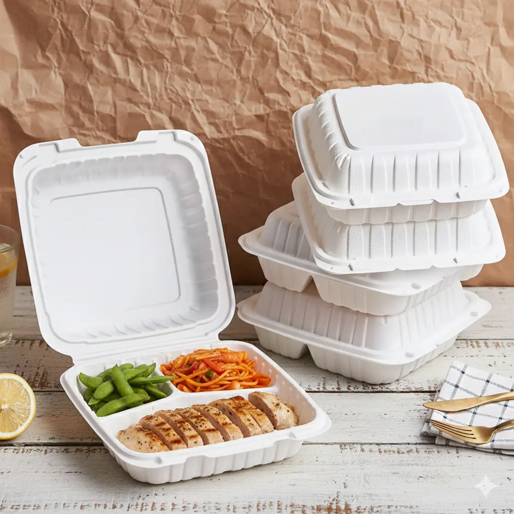 CALPAK 8x8x3 in 3-Compartment Leakproof Lunchbox - Multi Compartment Container, Microwave & Freezer Safe Lunch Containers for Meal Prep & To-Go Food Storage