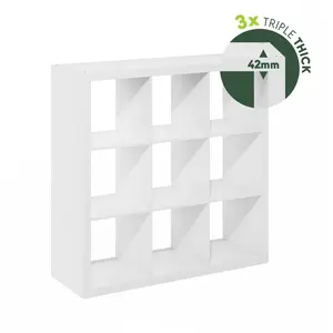 9-Cube Wood Bookshelf Organiser - Triple-Thick Frame Cubicle Storage Unit, 15.3x43.8x43.3in Decor Shelves for Living Room, Home Office Indoor Furniture