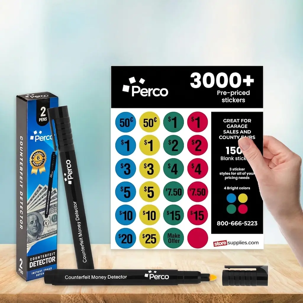 Perco Garage Sale Kit - 3,000+ Price Stickers and 2-Pack Counterfeit Detection Pens for Yard Sales and Flea Markets