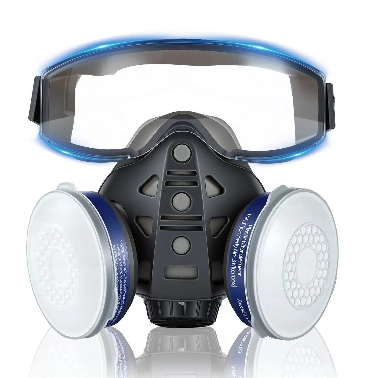 Greenish Reusable Full Face Respirator Set with Safety Goggles – Pomerol 11-in-1 Gas Mask with Dual Filter Cartridges – Anti-Dust, Anti-Virus, Anti-Toxic Protection for Painting, Sanding, Construction, Cutting & DIY Work