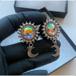 Crescent Moon Dangle Plugs Gauges Jewlery for stretched lobes