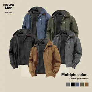 Men’s work jacket with fleece lining; warm and windproof workwear; hooded winter jacket; full-zip winter sports jacket; menswear coats; winter outfits for men; men’s brown jacket
