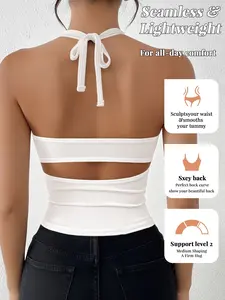 Halter Tie Backless Camisole With Integrated Pads, No Bra Needed Slimming Waist, Y2K Style Versatile Wearable Out Top