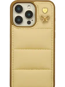 Beige Puff Phone Case – Initial Series Gold Pins (Bowl + Customizable Heart Initial N–Z)