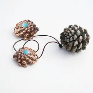 Copper Pinecone Pendant Necklace with Turquoise Nature Jewelry