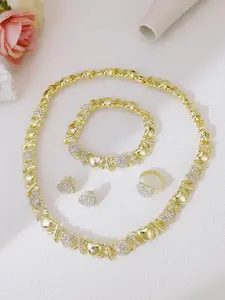 4pcs Fashionable Women's Yellow  Love Hug Plated Gold Pendant Necklace Earrings Jewelry Set, Ideal For , Dubai, Africa, Europe And America Parties, Weddings And Festivals Gifts