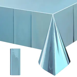 Light Blue Foil Tablecloth 54x72in Waterproof Disposable Table Cover for Baby Showers & Parties