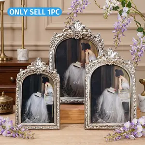 Vintage Silver Color Arched Lace Photo Frame, European Antique Style Desk Decor, Home Decoration, Bedroom Ornament, Photography Prop