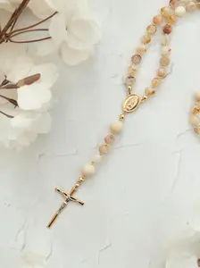 Desert Rose Guadalupe Rosary | Lady of Guadalupe Rosary | Soft Citrine Prayer Beads | 16K Gold Plated Catholic Rosary