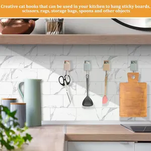 4/6Pcs Cute Self Adhesive Towel Hooks -Max Load 10LB,Heavy Duty Utility Wall Hooks for Hanging for Coat, Towel,Scarf, Hat, Robes,Key and Other Items,Creative Room Decorative Cat Hook