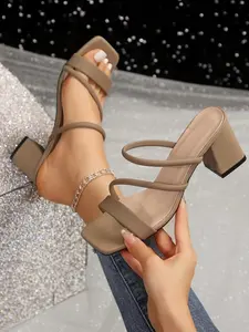 French Square Toe Heeled Sandals for Women, Elegant Comfortable Footwear for Dates, Shopping, Business, Formal, Parties, Vacations