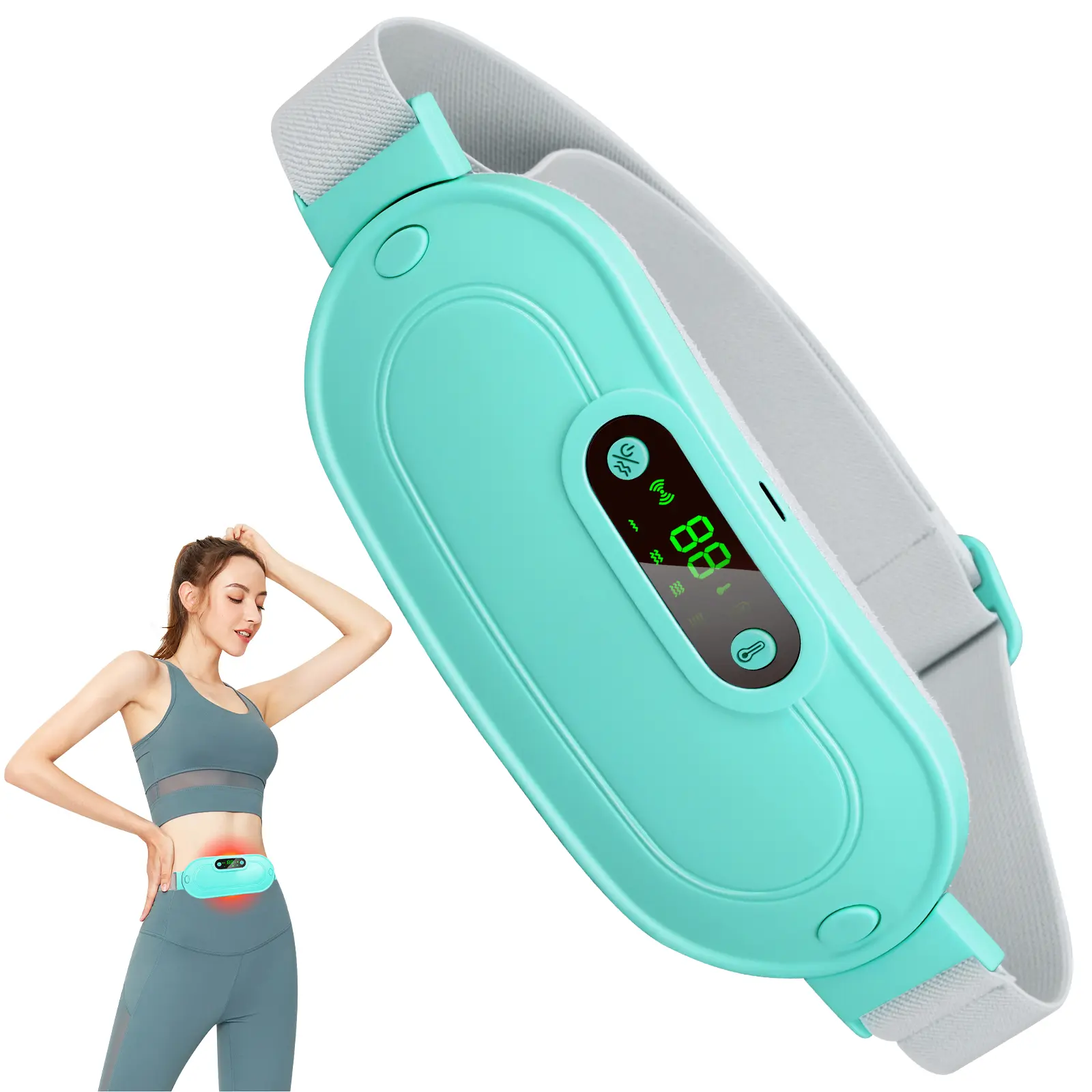 Portable Cordless Heating Pad - Fast-Heated Electric Waist Belt with 3-Speed Vibration, 3 Heat Levels, Heating Pad for Back Pain Relief, Women's Body Care Device