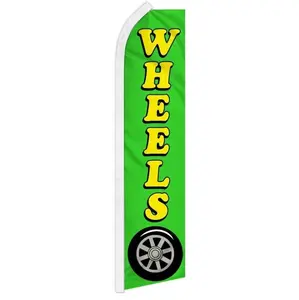 Wheels Sale Flag - Green Banner with Wheel Graphic, Bold Promotion for Wheel Store