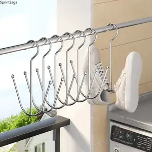 5-Piece Stainless Steel Shoe Rack Organizer, Wall-Mount Shelf with Multiple Hangable Hangers, Self-Adhesive Hooks, Windproof, Easy to Install, Space-Saving Organizer for Hallway Shoes