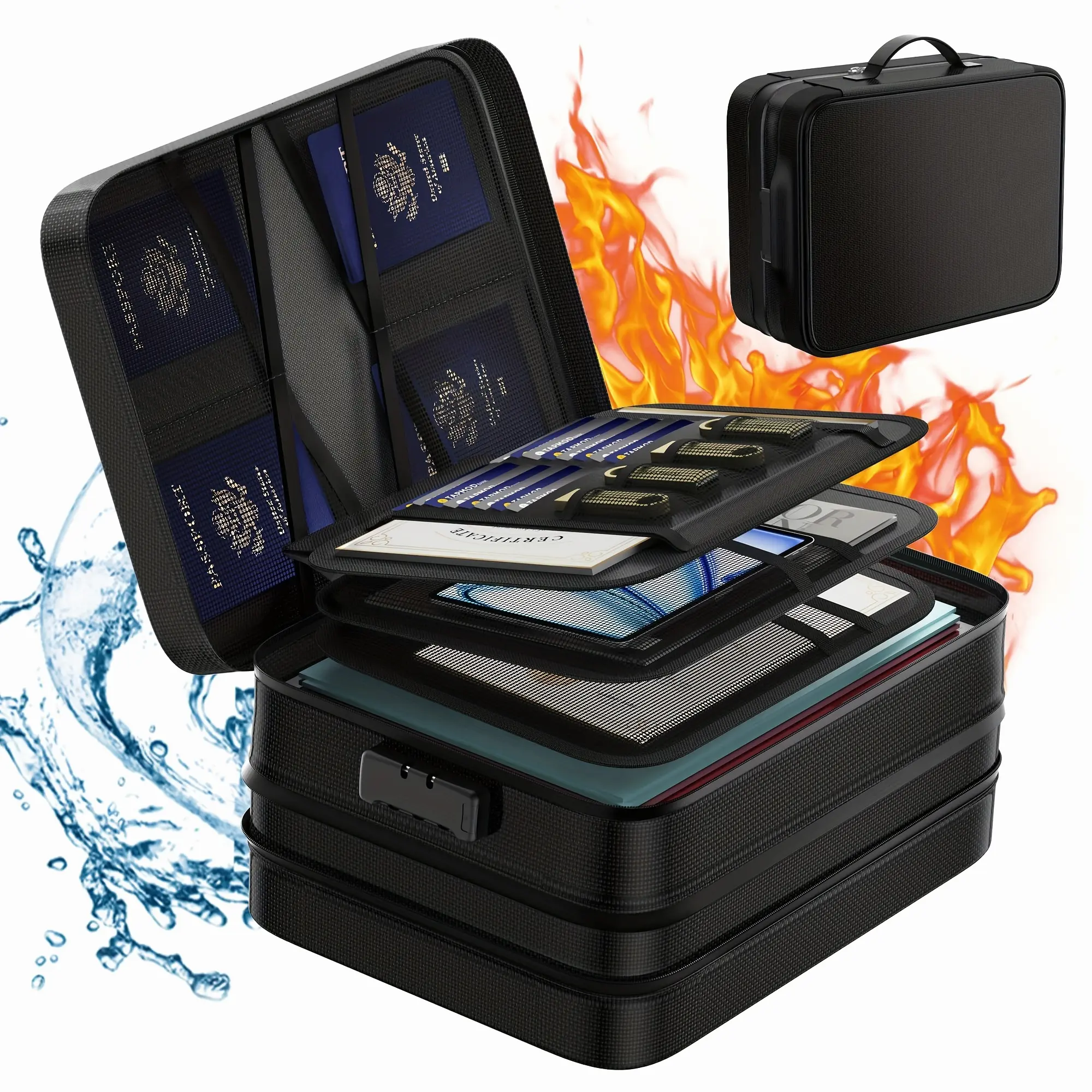 5200 ° F Document Organizer with Lock, Upgraded Heat Insulated Fireproof- Box File Organizer, Portable Home Travel for Important Documents, Files And More