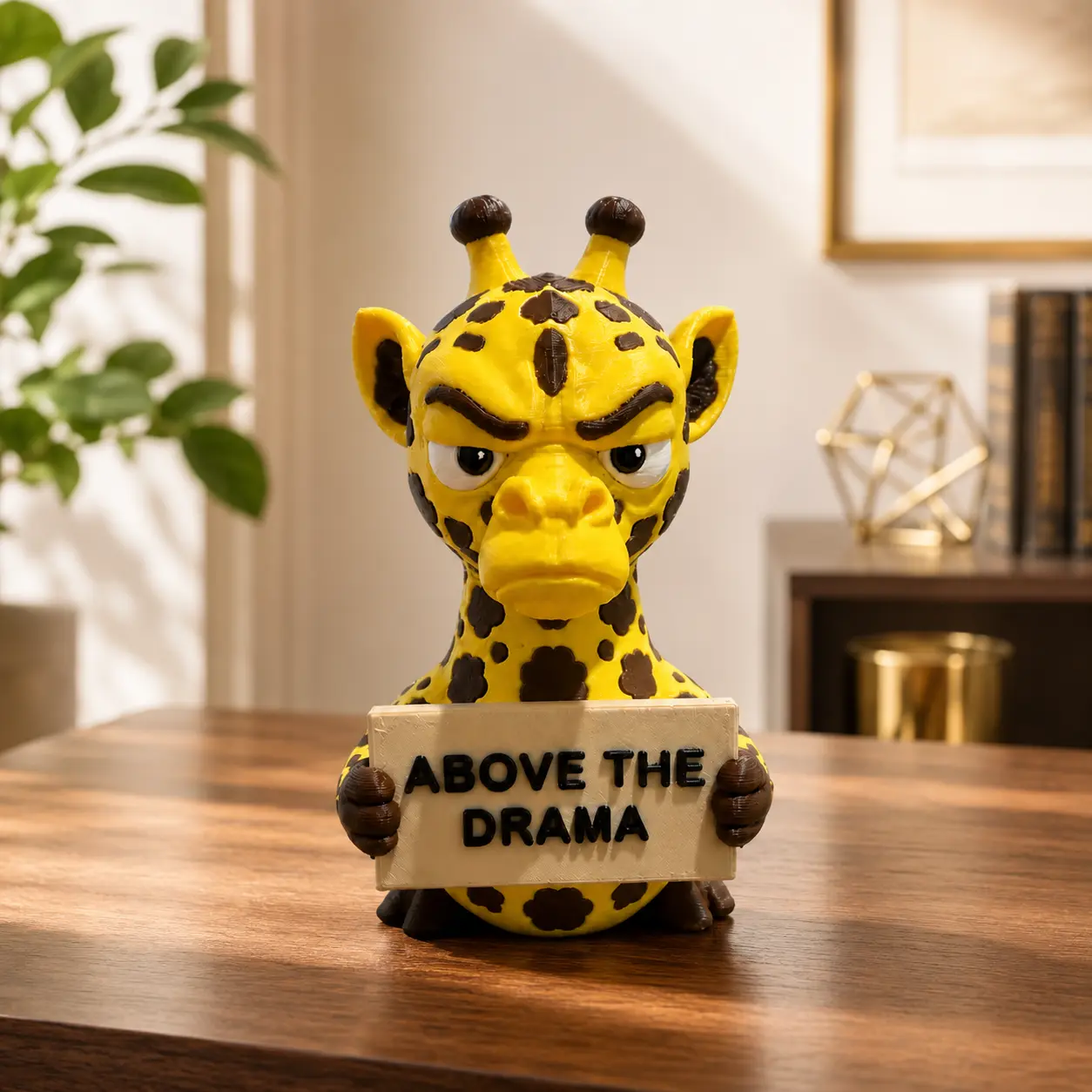3D Printed Funny Giraffe Figurine - Colorful, Decorative, Lightweight Desk Decor Holding "Above the Drama" Sign, Sarcastic Office Gift for Coworkers