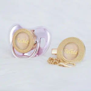 MIYOCAR Custom Gold Bling Baby Pacifier with Personalized Clip for Newborns and Babies Customized Baby Bling Binky &Clip Set bling pacifier