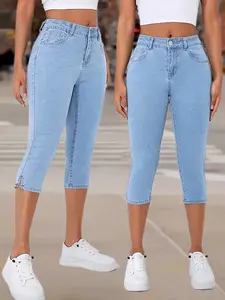 Women's Denim Capris, Denim Capri Pants, Casual Basic Versatile Slim Fit Skinny Stretch 7-Point Jeans, Comfortable and Stylish Denim Jeans for Everyday Wear，Summer Casual