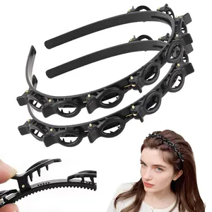 Double-layer Hollow Out Braided Hair Hoop, 2 Counts Hairstyles Plastic Headbands with Alligator Clip, No Slip Headbands, Fashionable Hair Accessories for Women & Girls, Minimalist Styling Headwear Suitable for Gym Workout