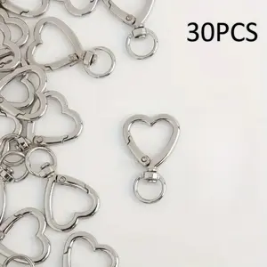 30 Pcs Heart Keychain Set with Spring Snap Hook - Valentine's Day Gift for Her, DIY Key Rings for Keys Backpack Luggage Tag Bulk Charms Accessories (Silver)