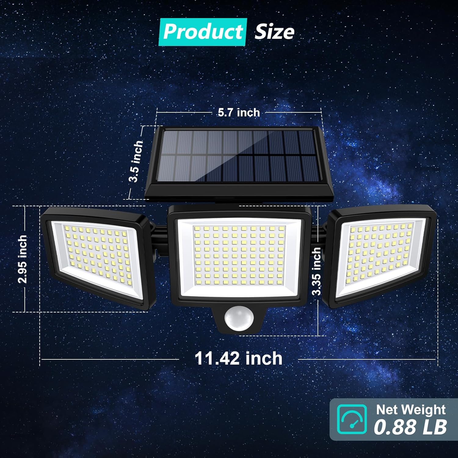 Solar Outdoor Security Lights 2500LM 210LED with Remote Control, 3-Heads Motion Sensor Flood Lights, 270° Wide Angle Lighting, IP65 Waterproof, 3 Lighting Modes Wall Lights for Yard Garage Patio Pathway