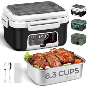Cordless Heated Lunch Box for Adults,1.5L (6 Cups) Portable Electric Lunch Box Battery Powered with Scheduled Heating, All-round Heated Rechargeable Food Warmer with Insulated Bag