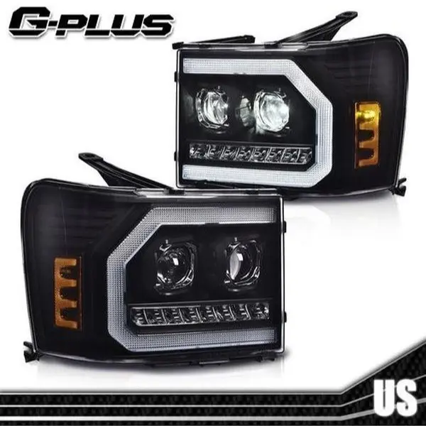 G-PLUS LED Tube Projector Truck Headlights, LED Front Car Lights for 07-13 GMC Sierra 1500, 2500HD, 3500HD, Led Front Lights