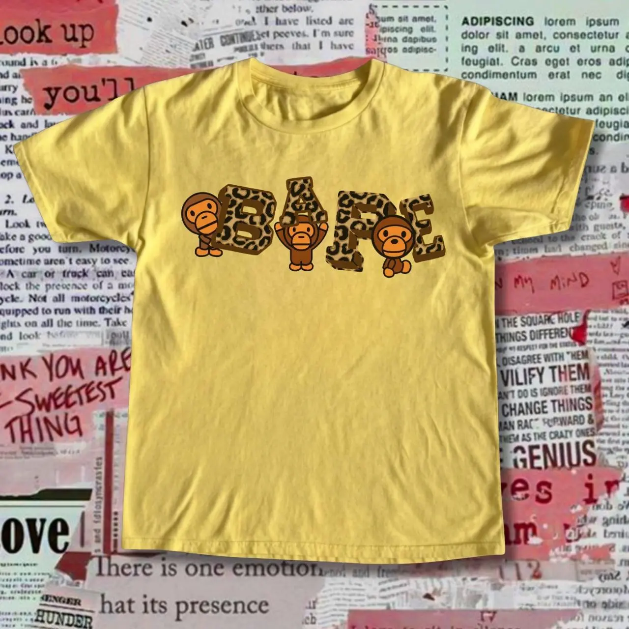 Leopard Print Monkeys Forming The Word 'Bape' T-Shirt – Retro Cute Aesthetic Top
