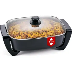 15" x 12" x 4" Electric Skillet, Xtra Deep Dish, Ceralast™ PFAS Free Ceramic, 1500W Rapid Heat, Tempered Glass Vented Lid, Dishwasher Safe, 12.5 Qt., Black/Gray