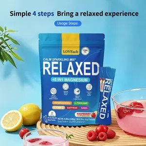 8 in 1 Magnesium Calm Sparkling Mix 1500mg Ashwagandha GABA L Theanine Saffron Vitamin D Zero Sugar Raspberry Lemonade for Stress Relief Sleep Support