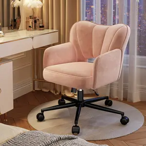 Raybee Soft Velvet Vanity Chair with Ergonomic Design, Modern Adjustable Height, Upholstered Home Furniture Office Makeup & Gaming Chair Sofa with Wheels & Side Pockets XMAS Gift Pink Comfy Desk Chairs