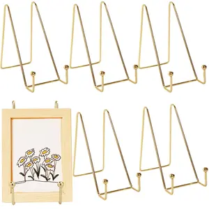 A Set of 6/3 Pcs Gold Display Stands,6 Inch Metal Plate Holder Display Stands for Picture,Decorative Plate,Book,Photo Easel,Artistic Work,New Year Gifts,Hand Tools Kits